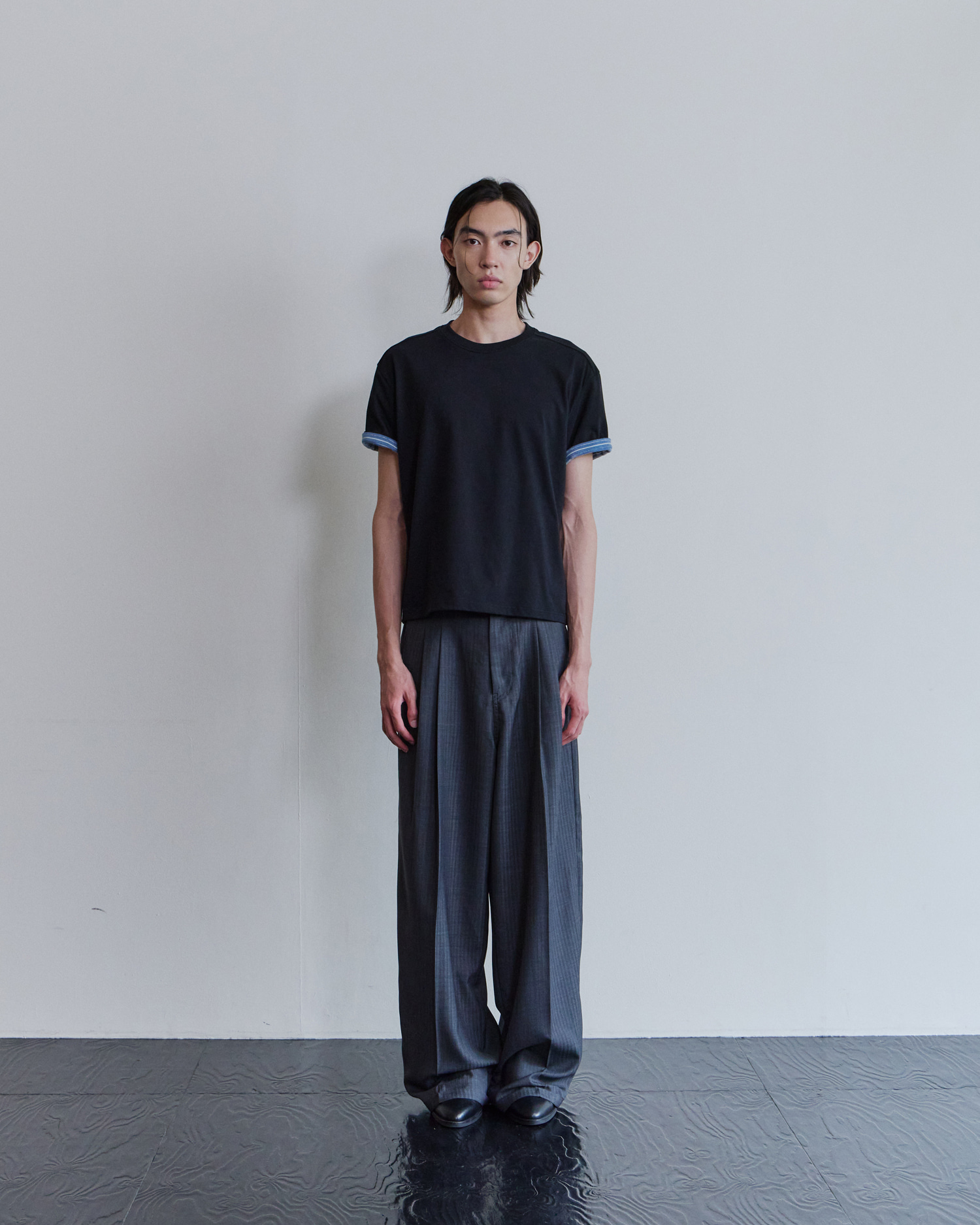[WAVINESS] Stripe Layered T-shirts - Black