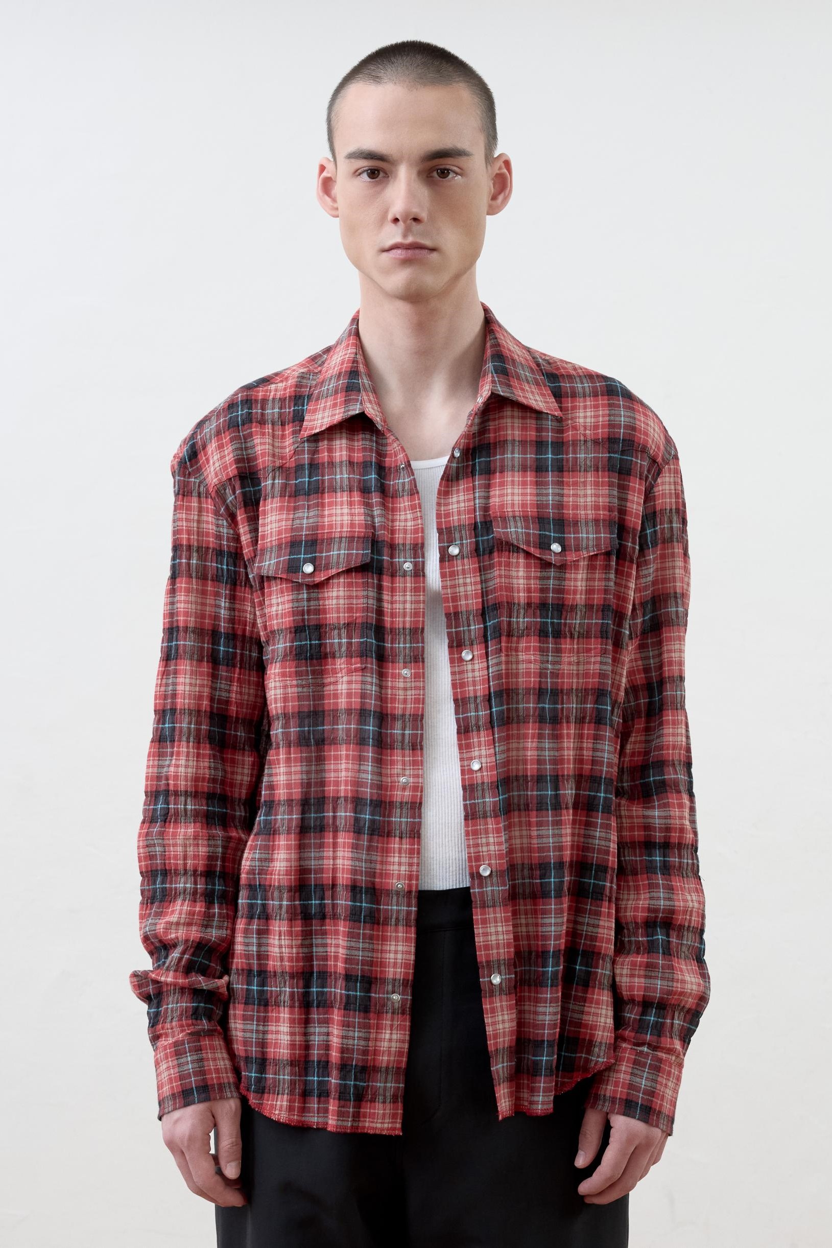 [MOOMYUNG] ‘Keanu’ CHECKED WESTERN SHIRT (RED CHECK)