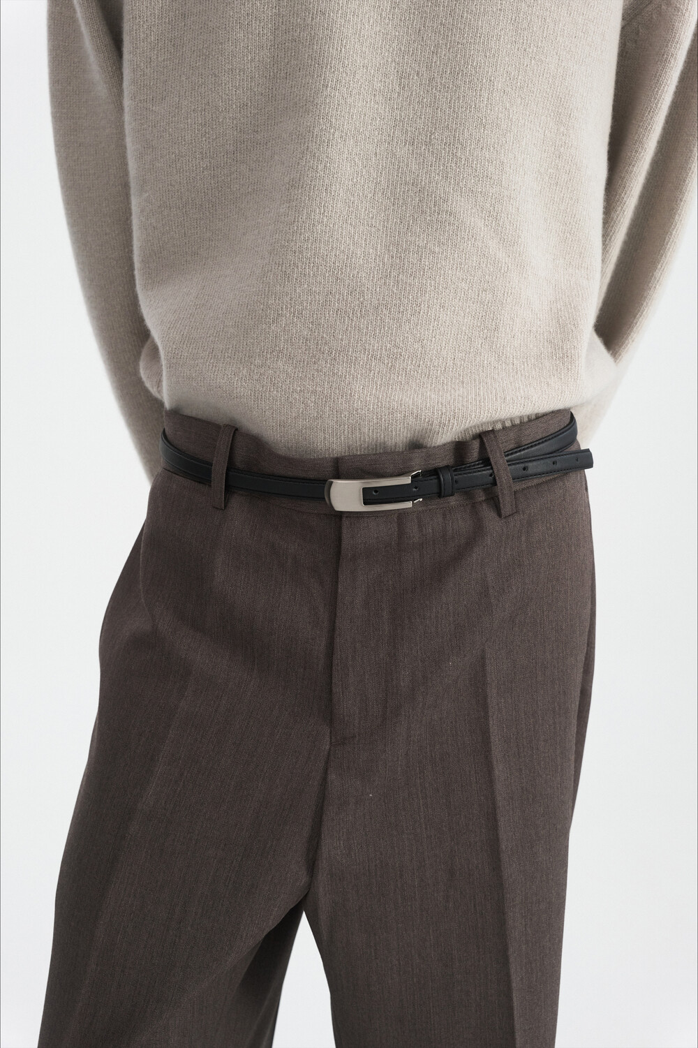 [WINDER] SLIT MERINO WOOL SWEATER - GREY BEIGE