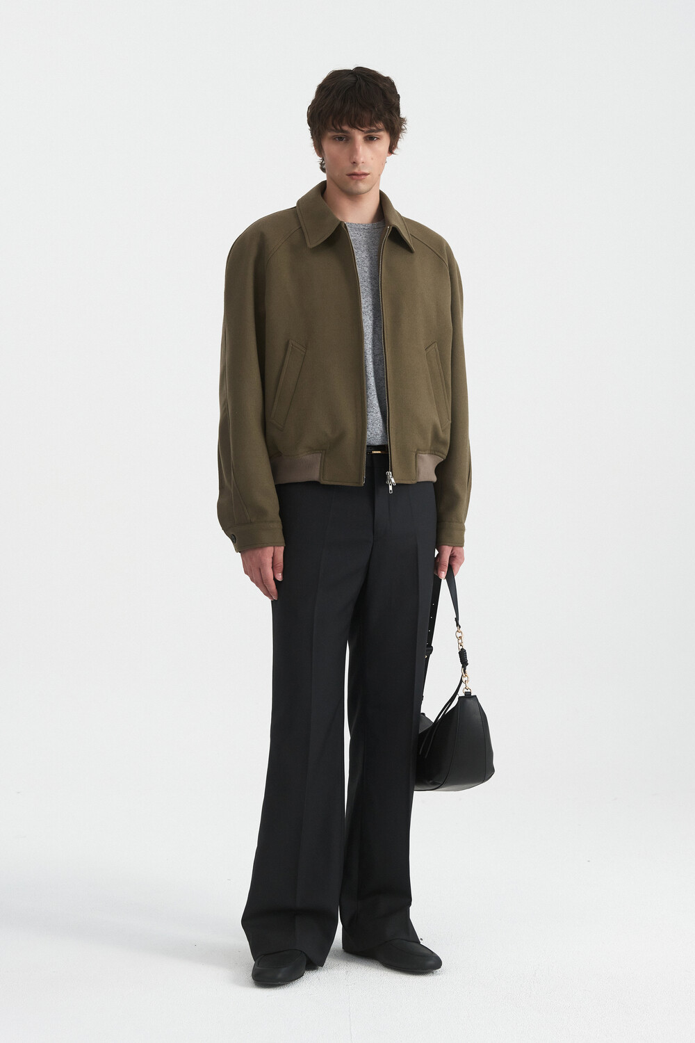 [WINDER] RAGLAN WOOL CROP BLOUSON - TAUPE BROWN