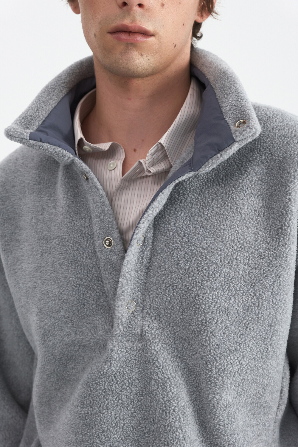 [WINDER] RING SNAP FLEECE PULL OVER -MELANGE GREY