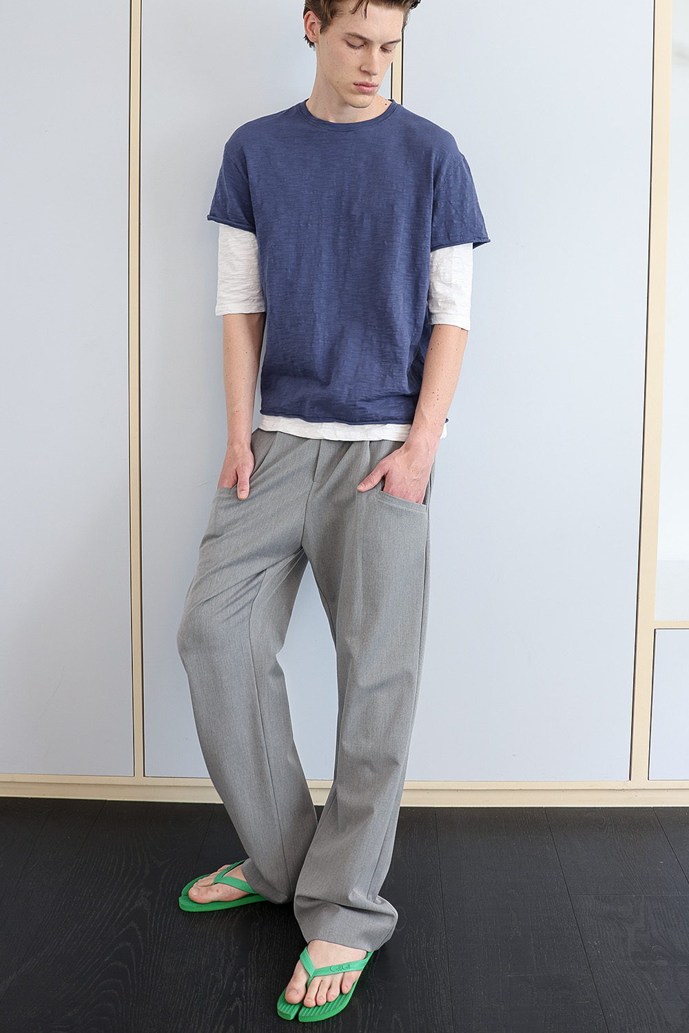 [ANYTIME LOREAK] FADE SLUB HALF T-SHIRT - VINTAGE BLUE