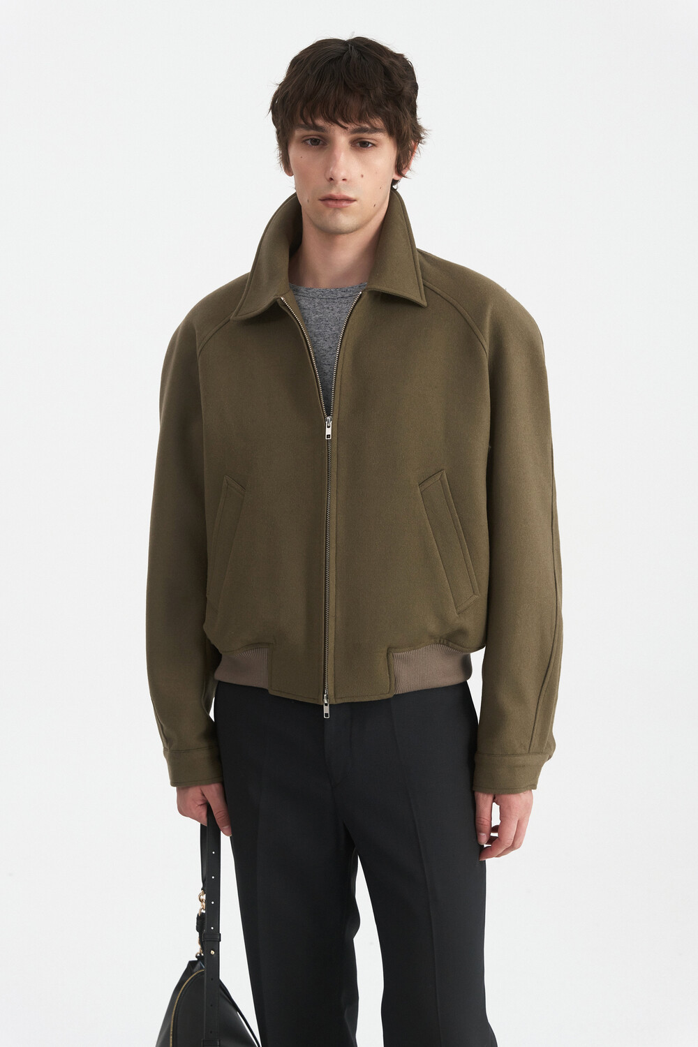 [WINDER] RAGLAN WOOL CROP BLOUSON - TAUPE BROWN