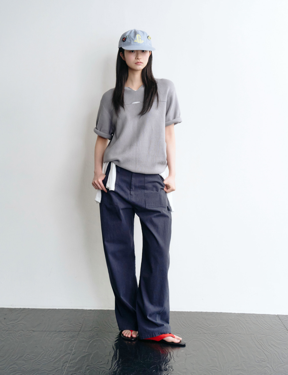 [GEN:RE] Your Way Slit Half Knit Gray