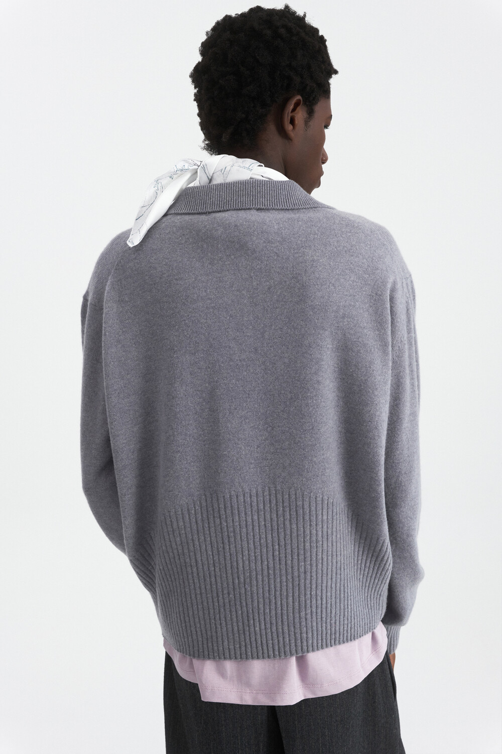 [WINDER] MERINO WOOL HIDDEN POLO SWEATER - SILVER BLUE