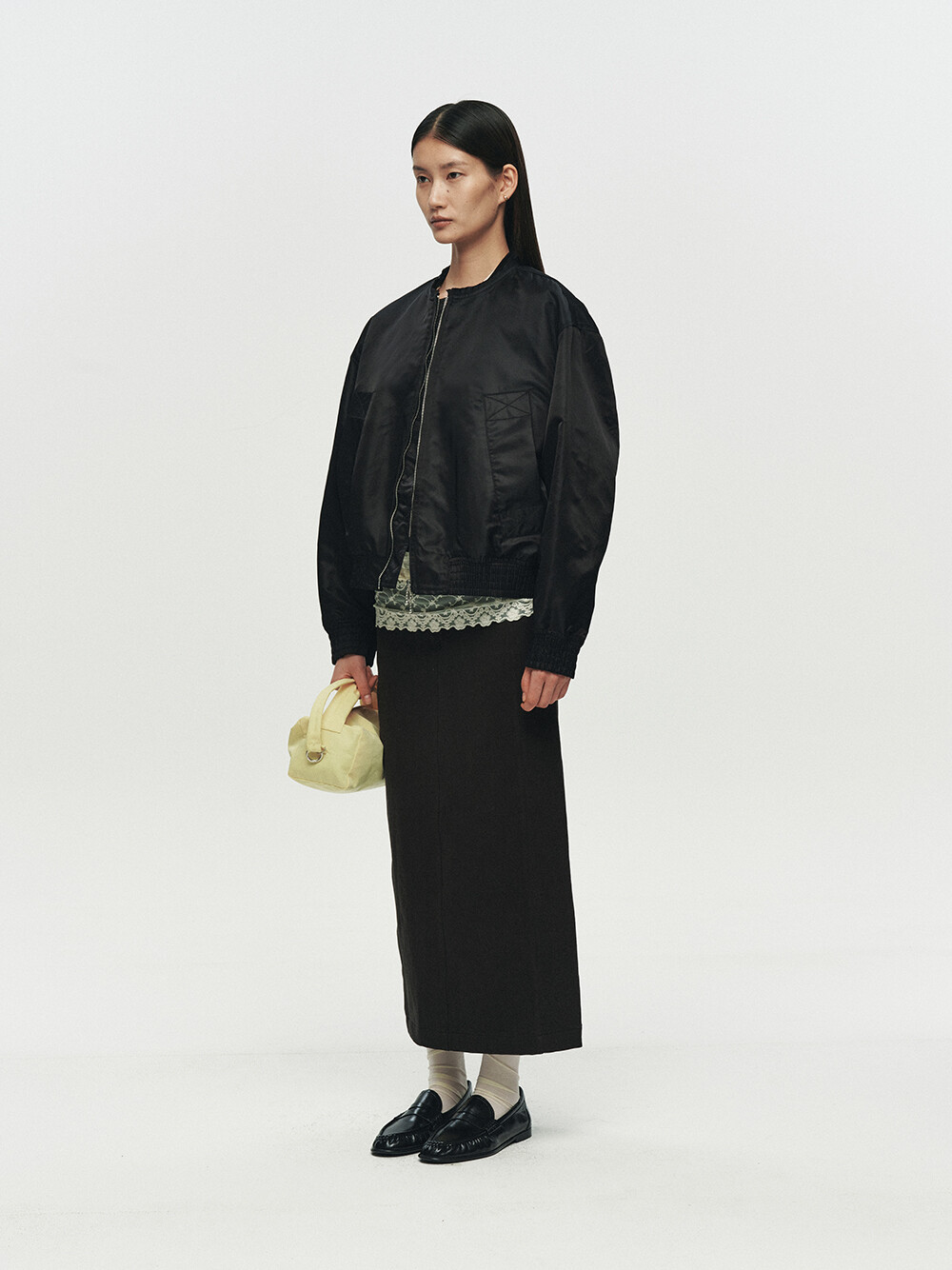 [HEUTE]FRAME COLLARLESS BOMBER JACKET (BLACK)