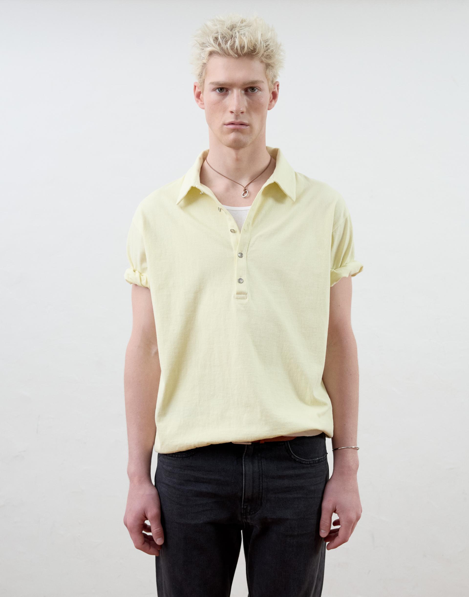 [MOOMYUNG] ROLL UP PIQUE TOP (LEMON YELLOW）