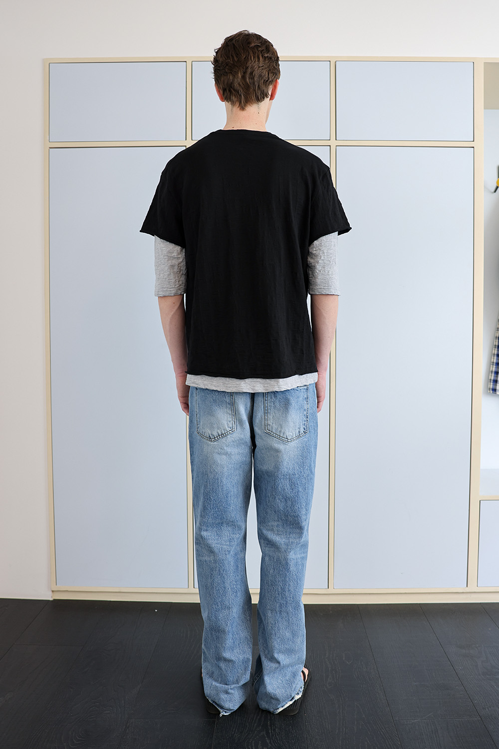 [ANYTIME LOREAK] FADE SLUB HALF T-SHIRT - BLACK