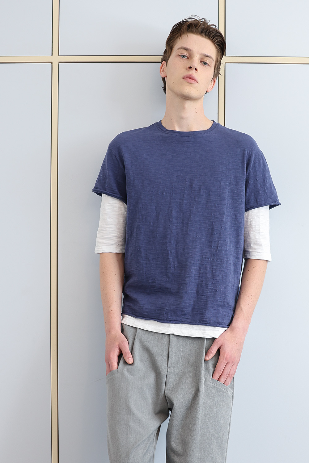 [ANYTIME LOREAK] FADE SLUB HALF T-SHIRT - VINTAGE BLUE