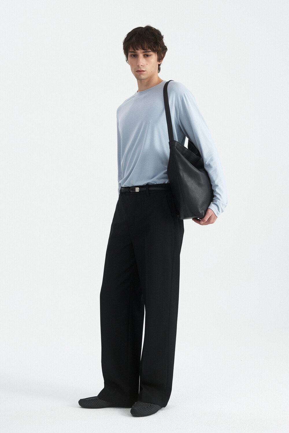 [WINDER] MODAL BLEND JERSEY TOP -DUSTY BLUE