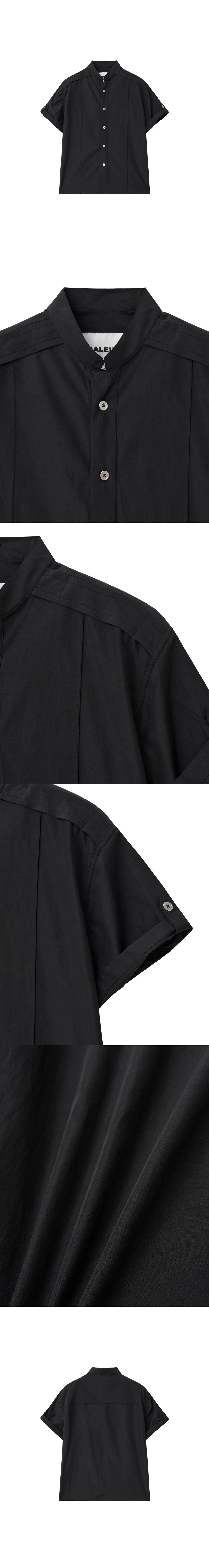 [HALEINE] PINTUCK STRUCTURED STAND COLLAR SHIRT BLACK (XT234)