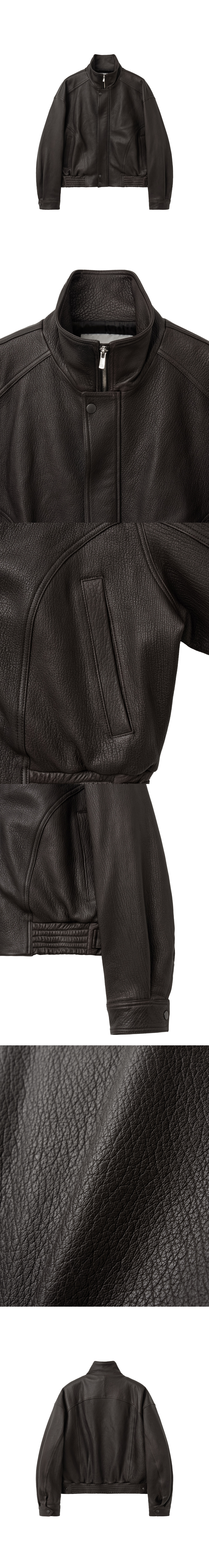 [HALEINE] OVERSIZED 3D HIGH NECK LEATHER JACKET BROWN (XJ322)