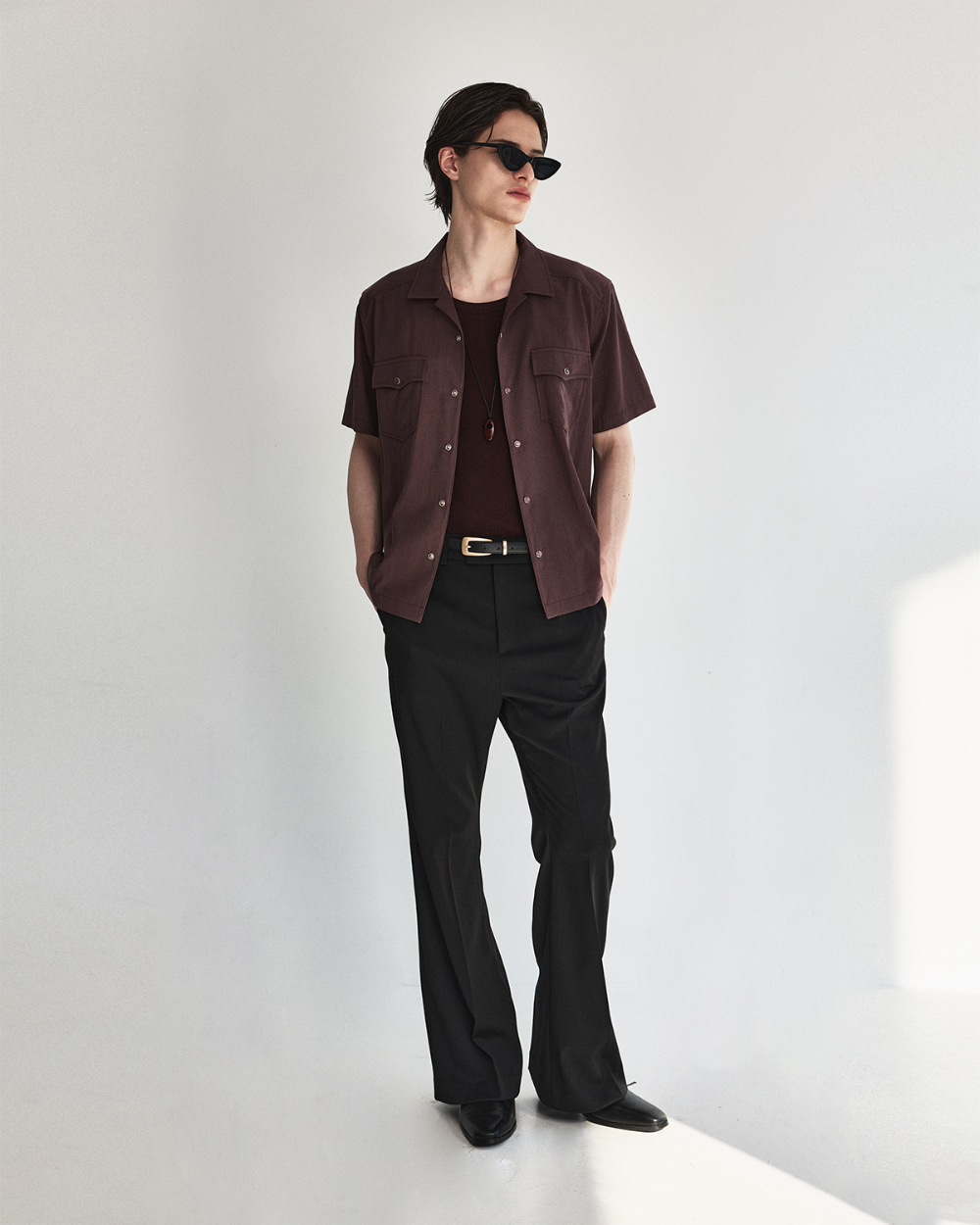 [kineto] Éclat Snap Open Collar Shirt_Plum