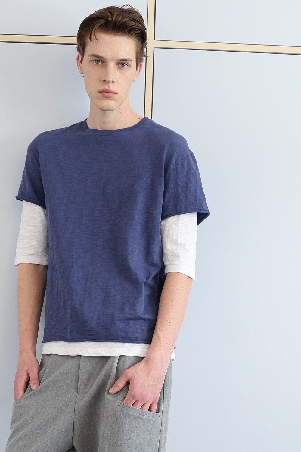 [ANYTIME LOREAK] FADE SLUB HALF T-SHIRT - VINTAGE BLUE