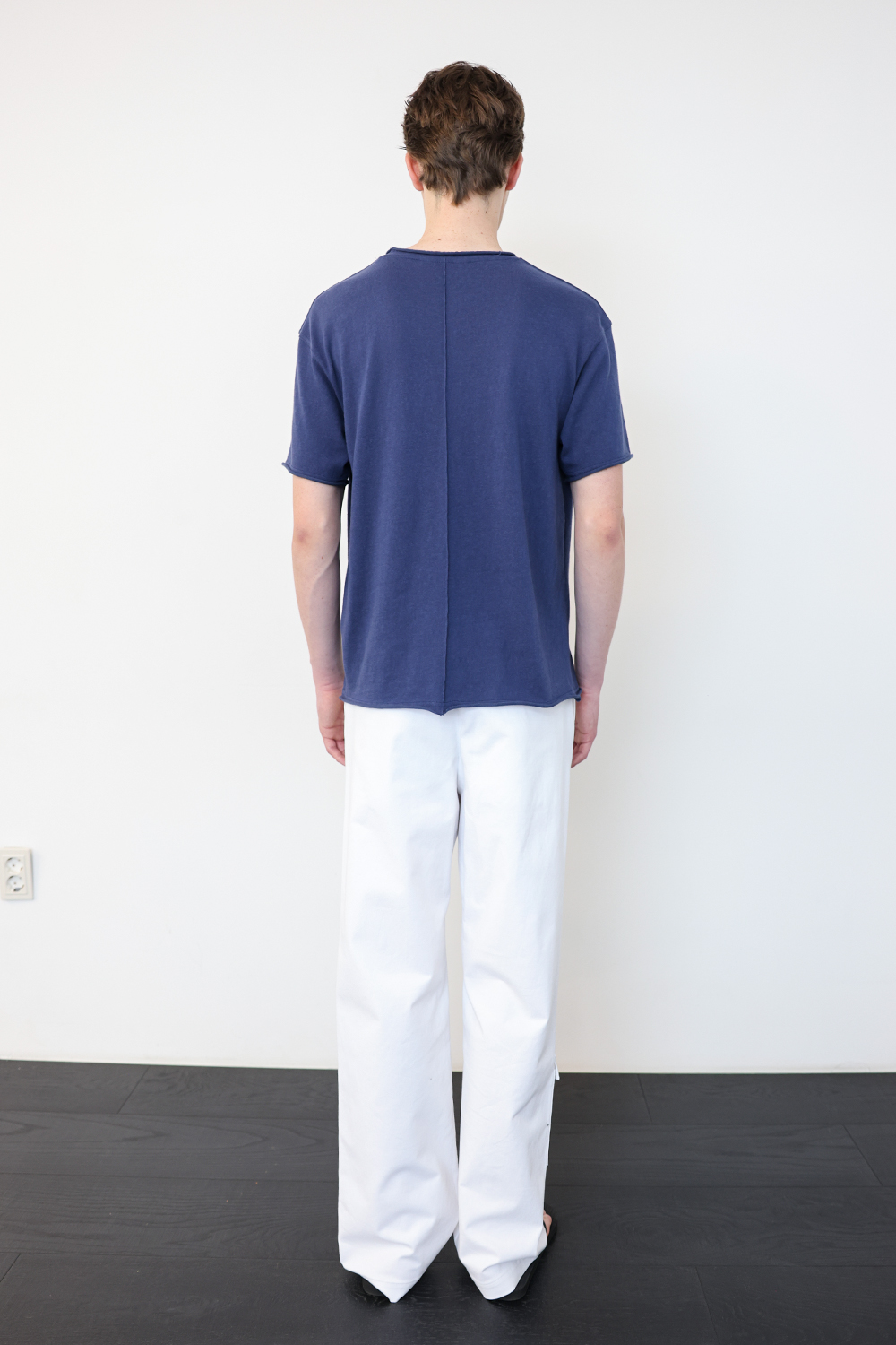 [ANYTIME LOREAK] YUCCA RAW-EDGE HALF KNIT -BLUE