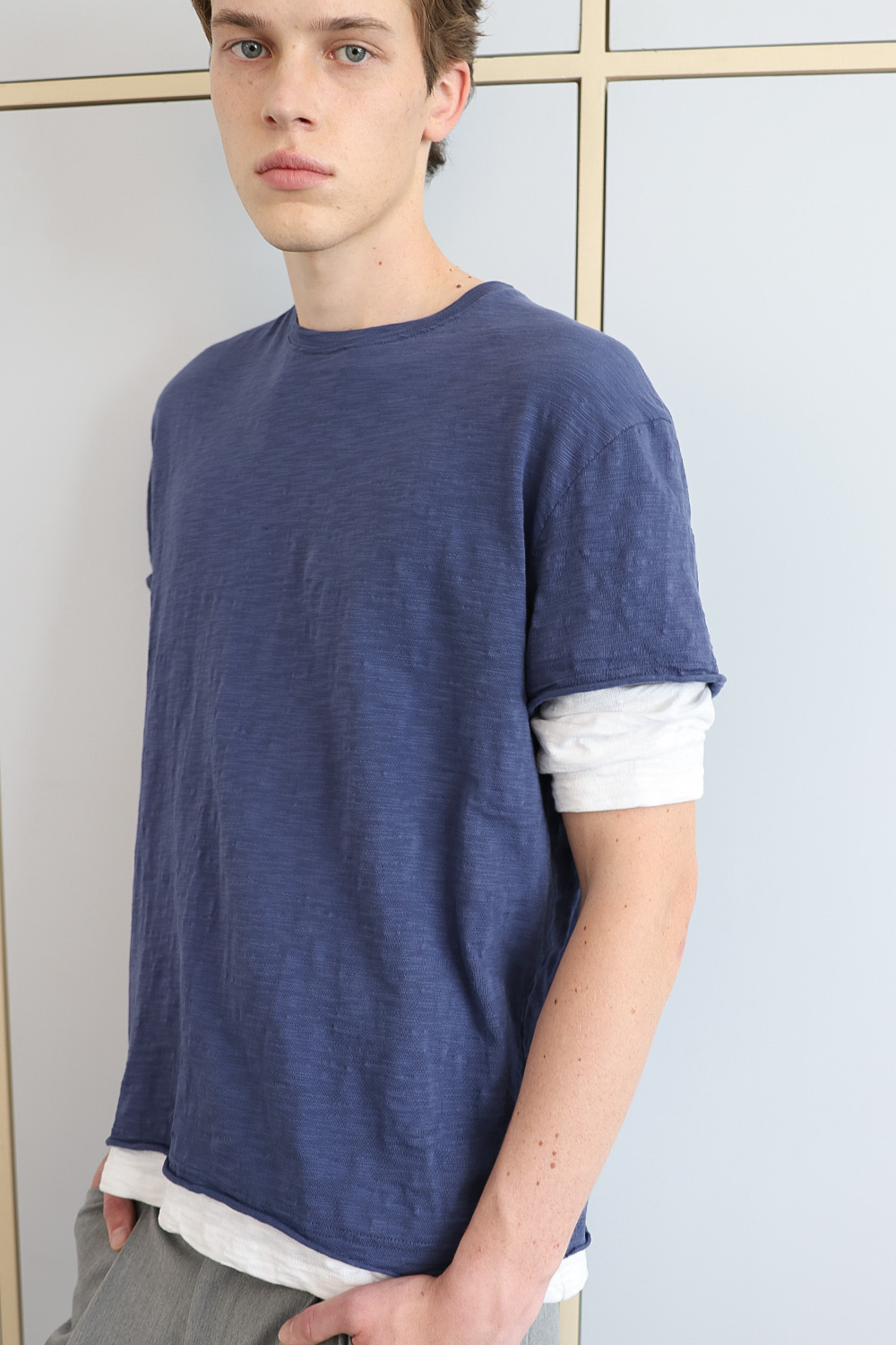 [ANYTIME LOREAK] FADE SLUB HALF T-SHIRT - VINTAGE BLUE