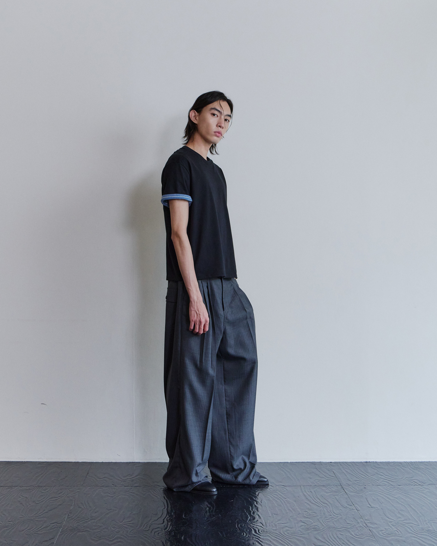 [WAVINESS] Stripe Layered T-shirts - Black