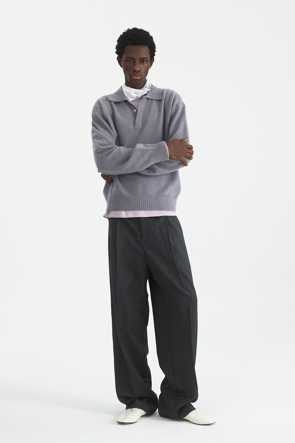 [WINDER] MERINO WOOL HIDDEN POLO SWEATER - SILVER BLUE