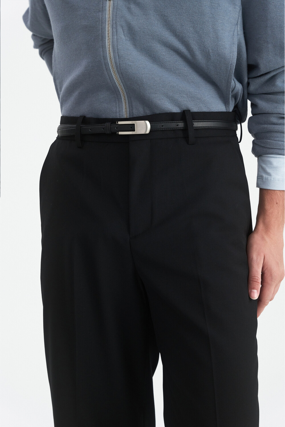 [WINDER] BACK PATCH WOOL TROUSERS - BLACK