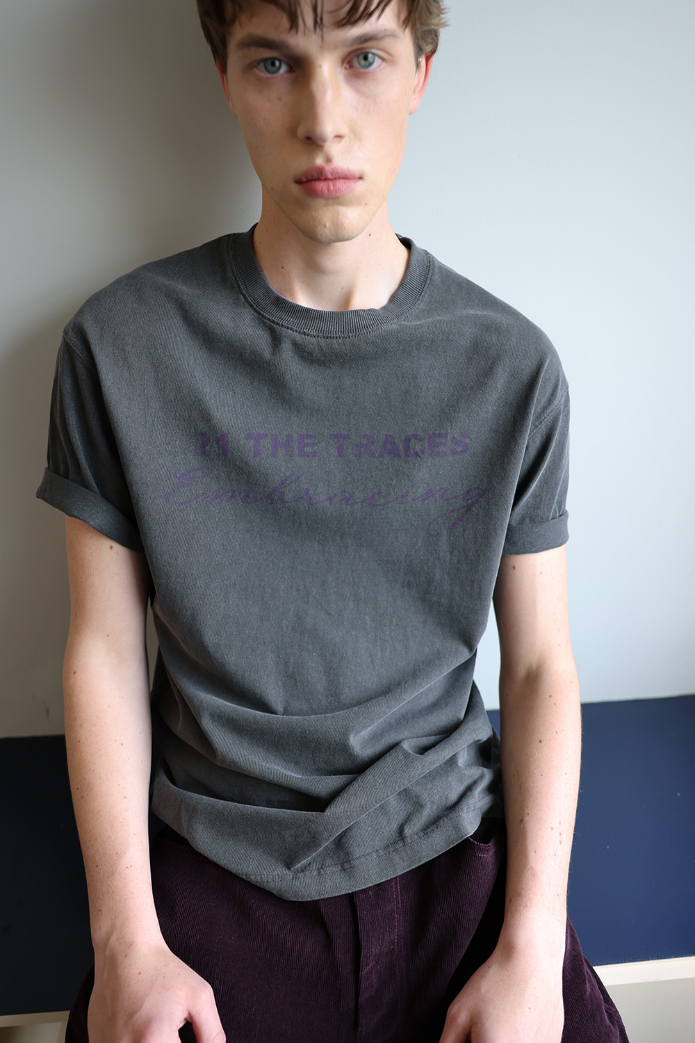 [ANYTIME LOREAK] TRACE WASHED HALF T-SHIRT - CHARCOAL