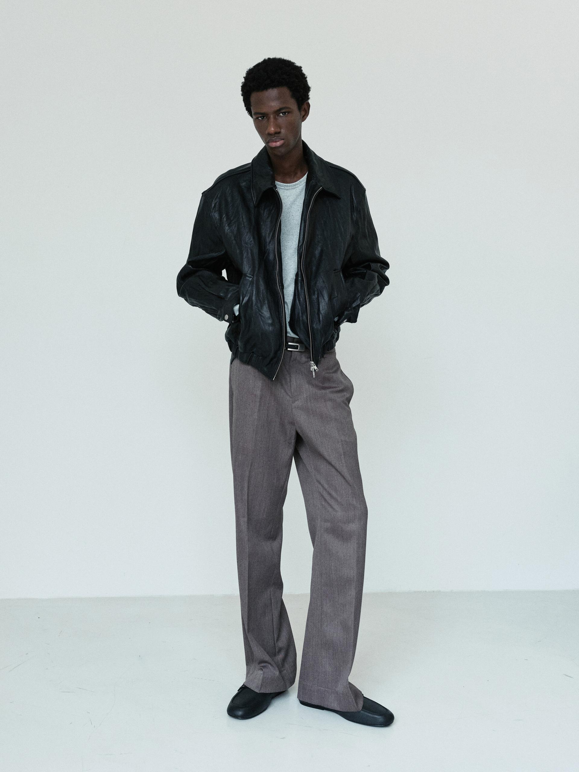 [WINDER] VINTAGE WRINKLE GOAT LEATHER BLOUSON - BLACK