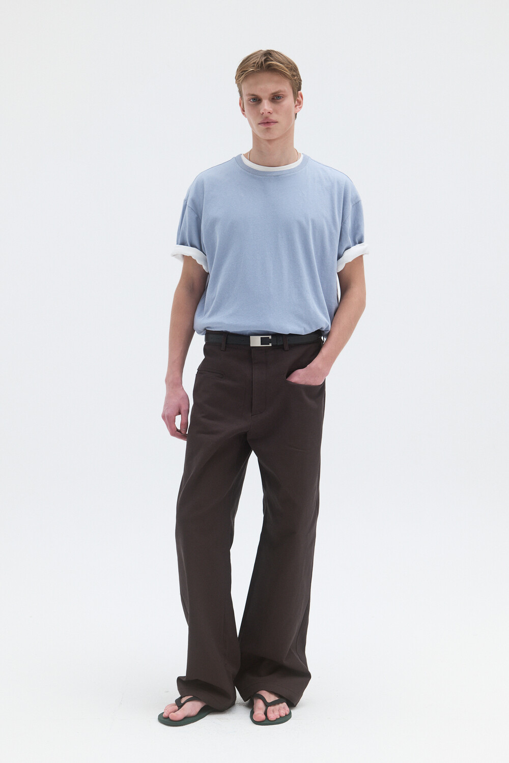 [WINDER] LINEN BLENDED T-SHIRTS - MIST BLUE
