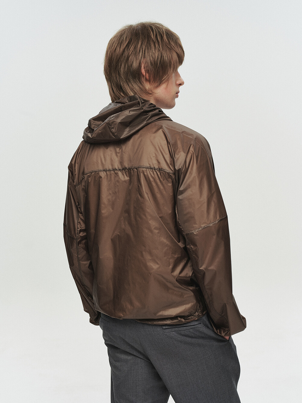 [HEUTE] KADE SHEER HOODED JACKET (BROWN)