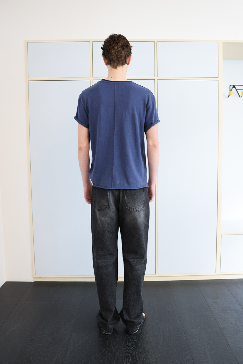 [ANYTIME LOREAK] YUCCA RAW-EDGE HALF KNIT -BLUE