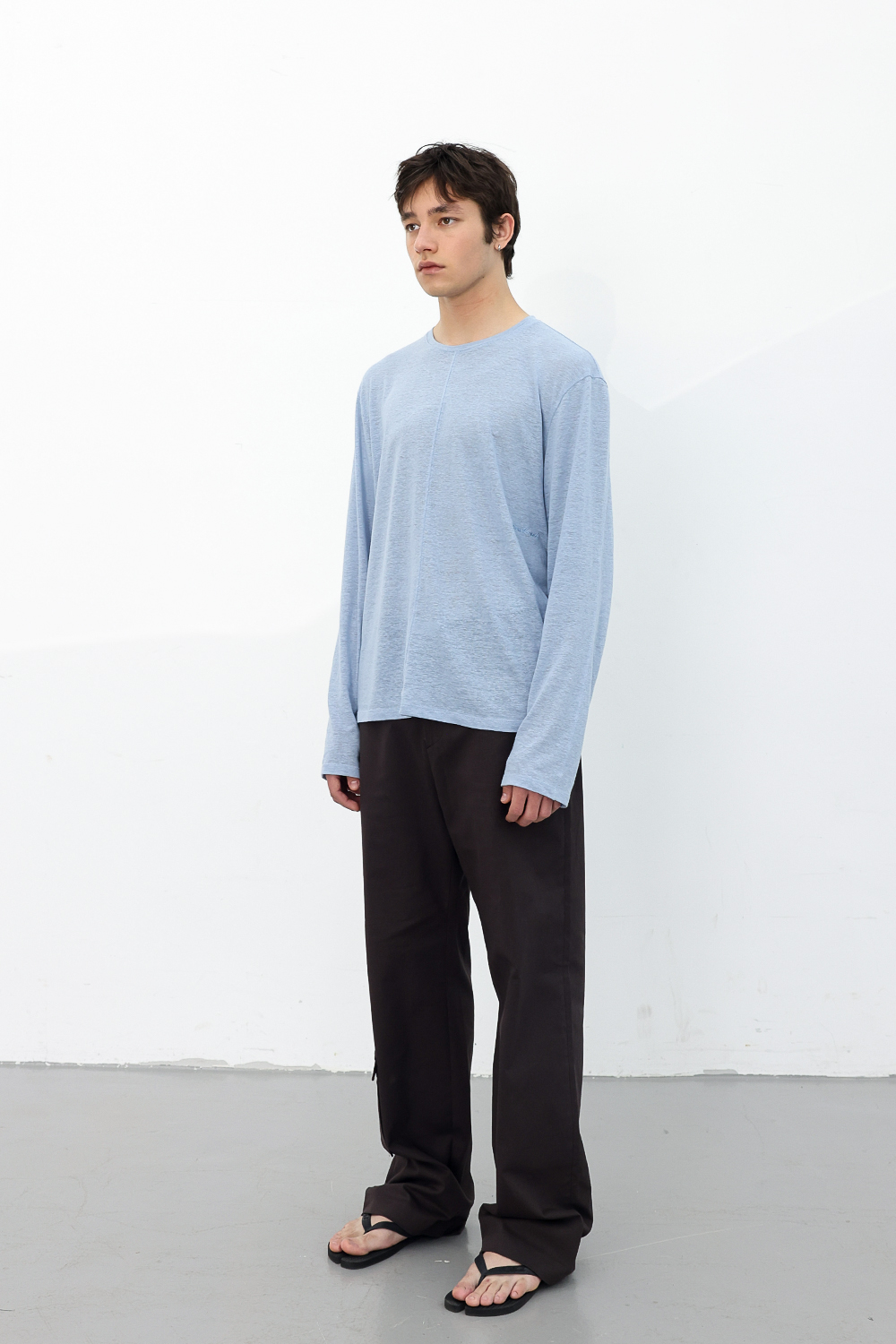 [ANYTIME LOREAK] CAMELLIA LAYERED TEE - SKY BLUE/CHARCOAL
