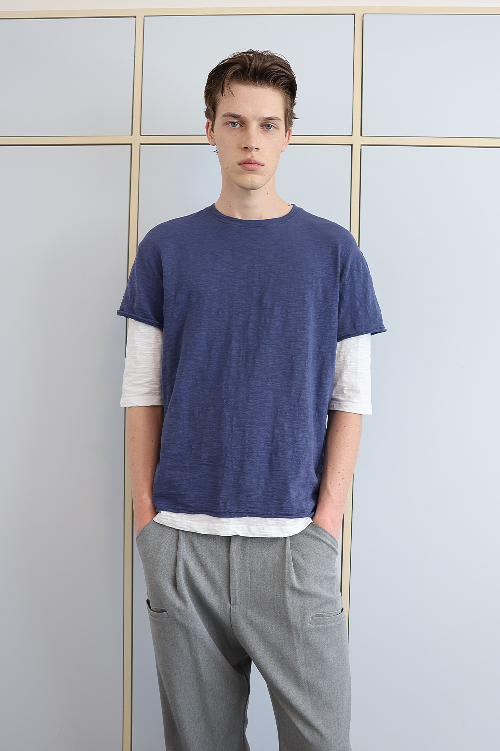 [ANYTIME LOREAK] FADE SLUB HALF T-SHIRT - VINTAGE BLUE