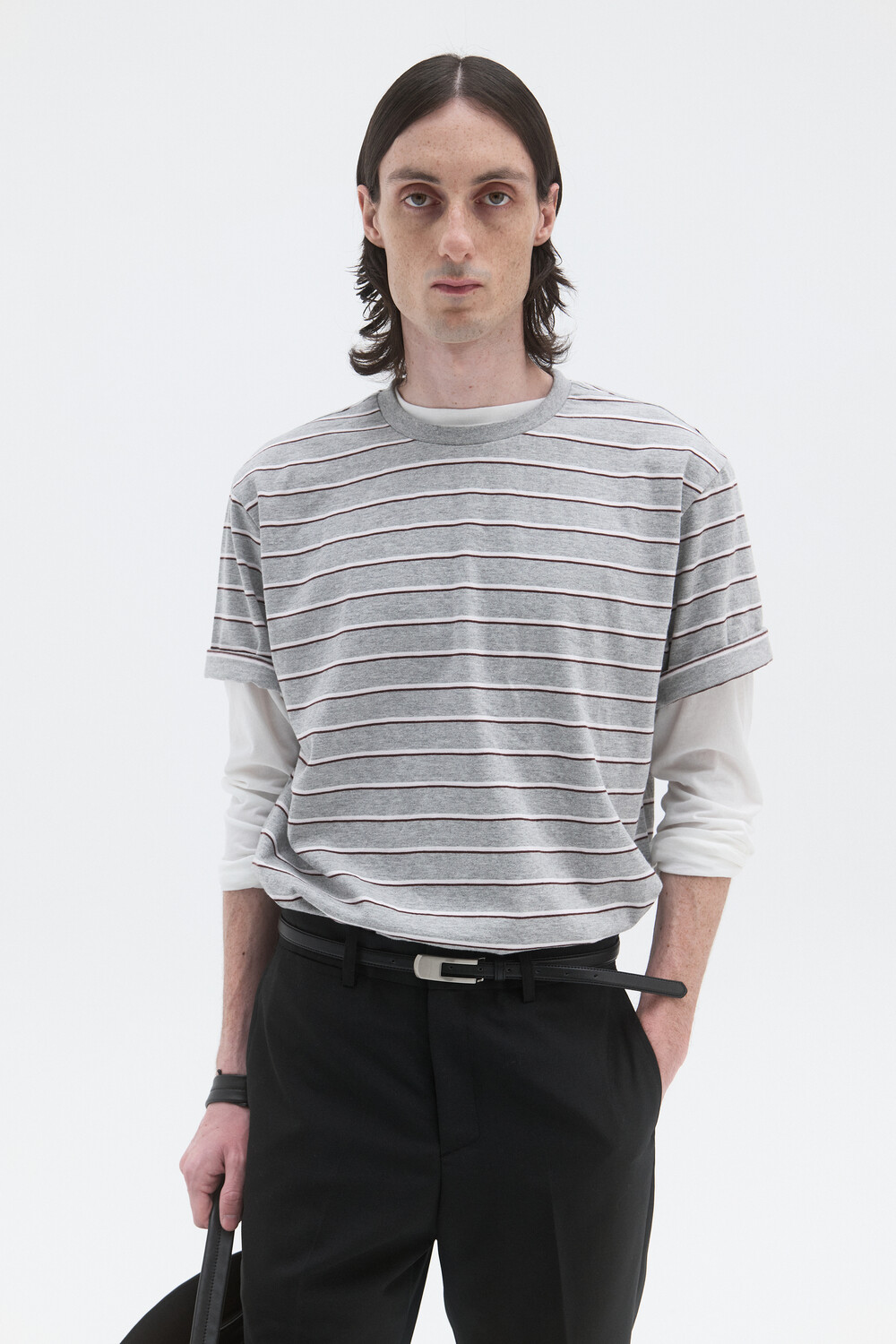 [WINDER] STRIPED COTTON TOP - BROWN / MELANGE