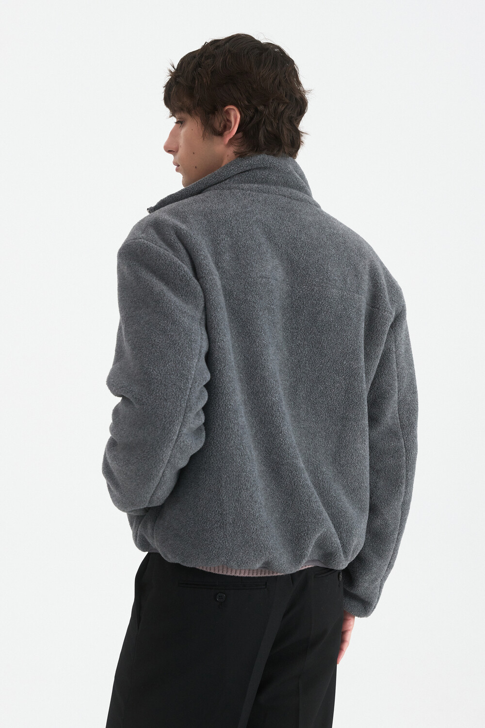 [WINDER] COLLAR CONTRAST FLEECE JUMPER - MELANGE GREY