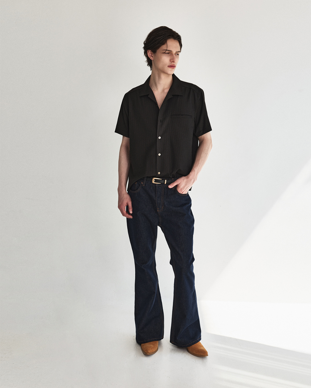 [kineto] Refined Wool Stripe Shirt_Dark Brown