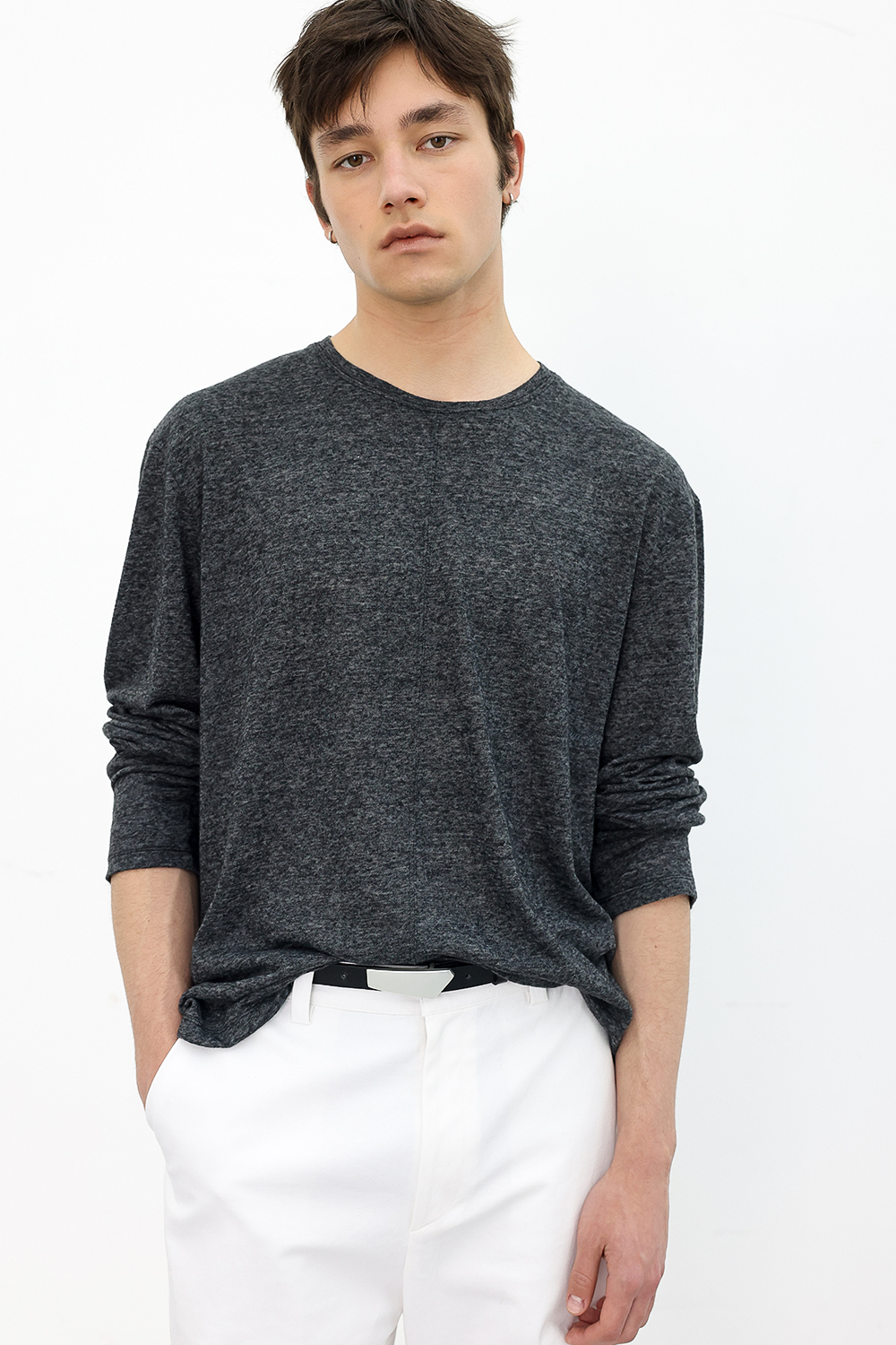 [ANYTIME LOREAK] CAMELLIA LAYERED TEE - SKY BLUE/CHARCOAL