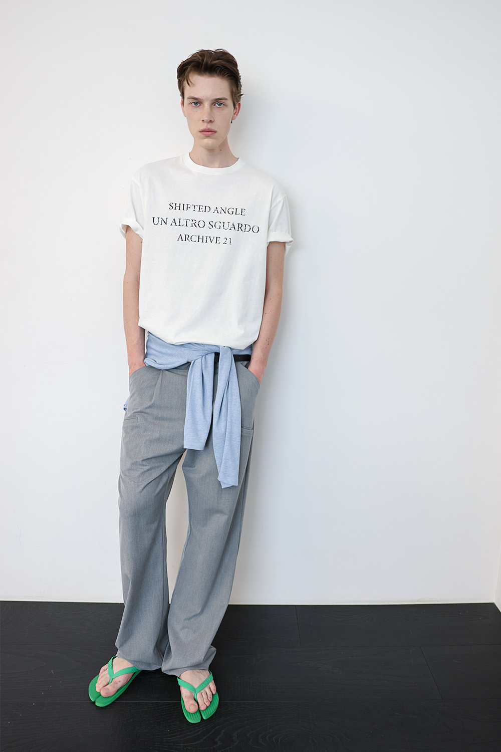 [ANYTIME LOREAK] SEDUM WASHED HALF T-SHIRT - WHITE