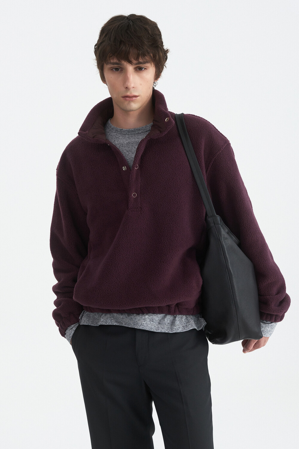 [WINDER] RING SNAP FLEECE PULL OVER - PLUM
