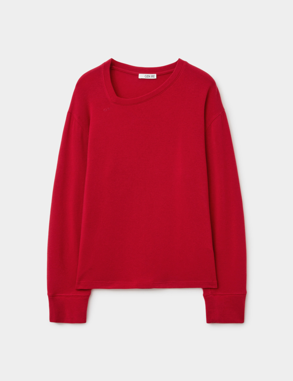 [GEN:RE] Pinched Neck Cut and Sew Wool Knit Red