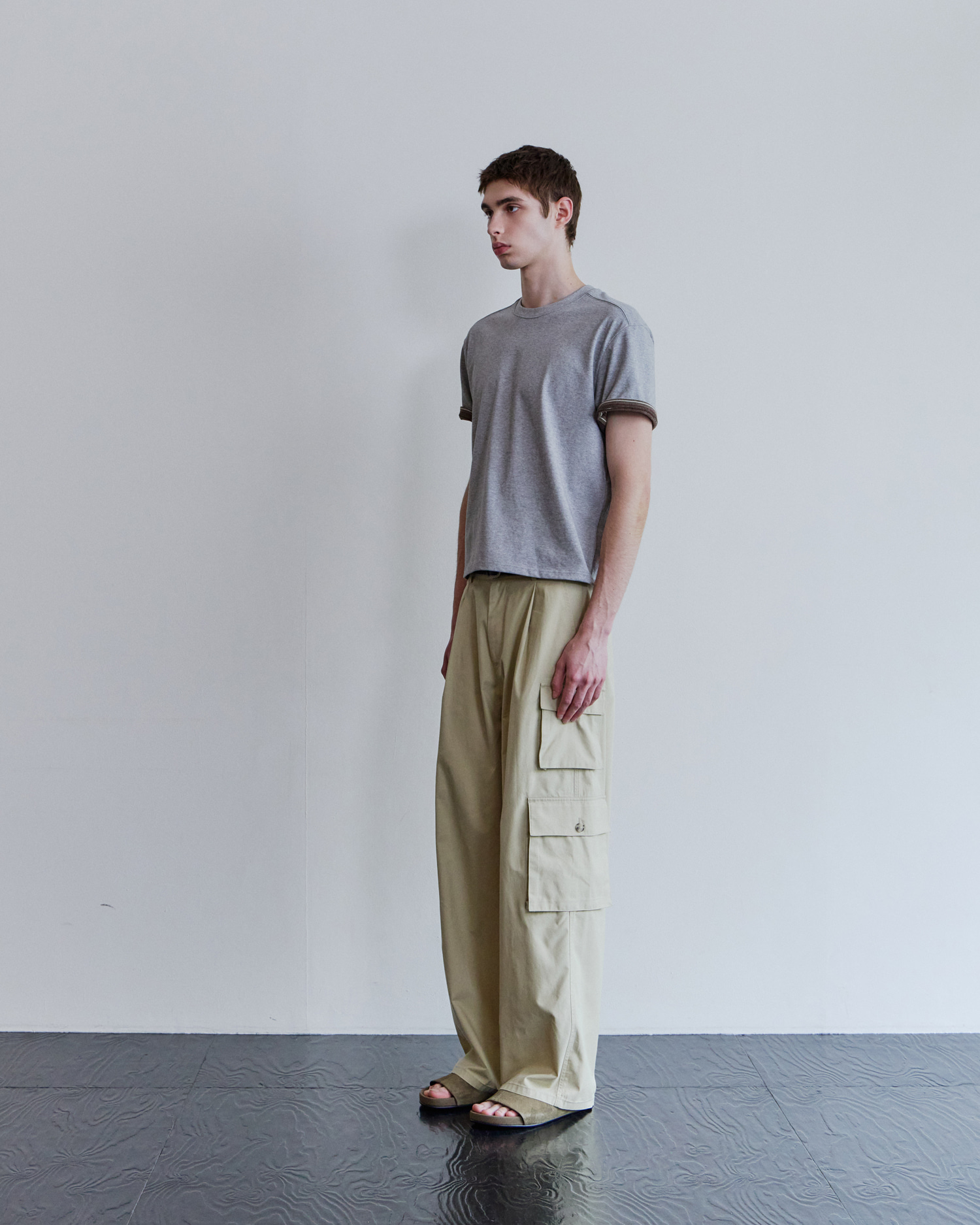 [WAVINESS] Stripe Layered T-shirts - Melange Grey
