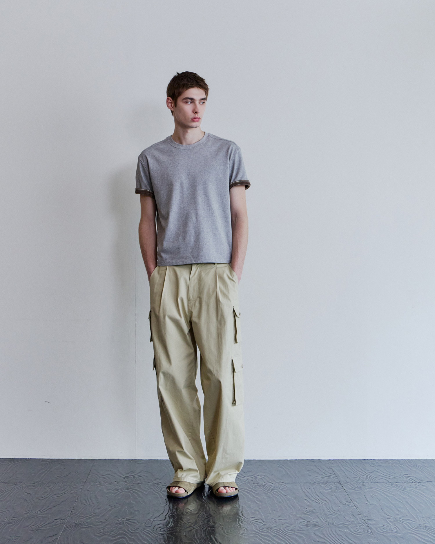 [WAVINESS] Stripe Layered T-shirts - Melange Grey