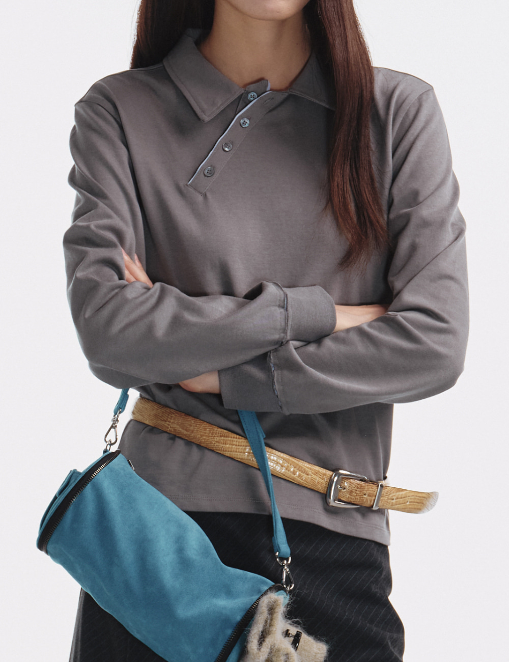 [GEN:RE] Pivot Tape Polo Shirt Navy Grey