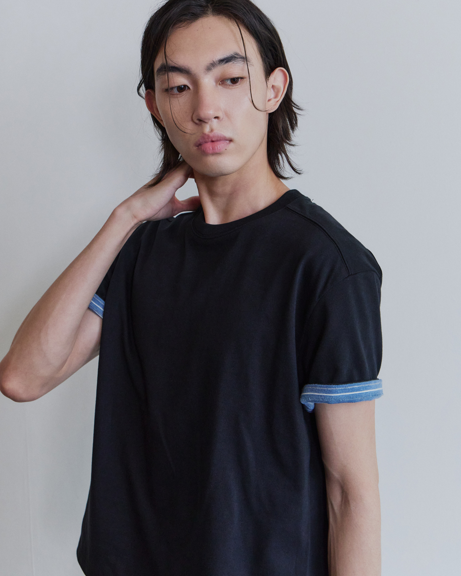 [WAVINESS] Stripe Layered T-shirts - Black