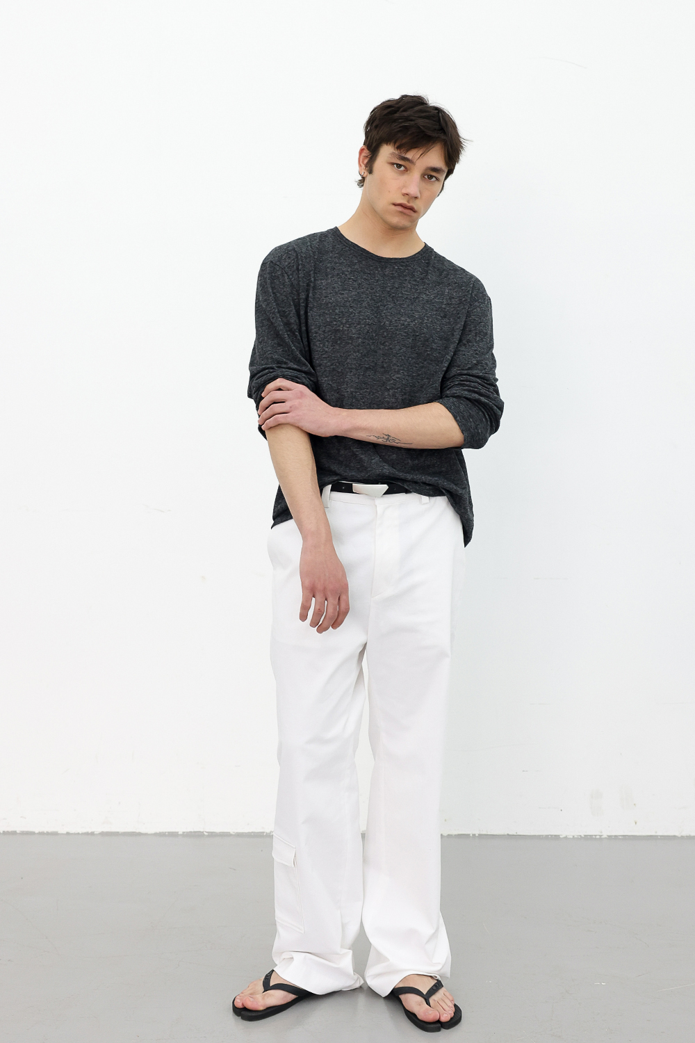 [ANYTIME LOREAK] CAMELLIA LAYERED TEE - SKY BLUE/CHARCOAL