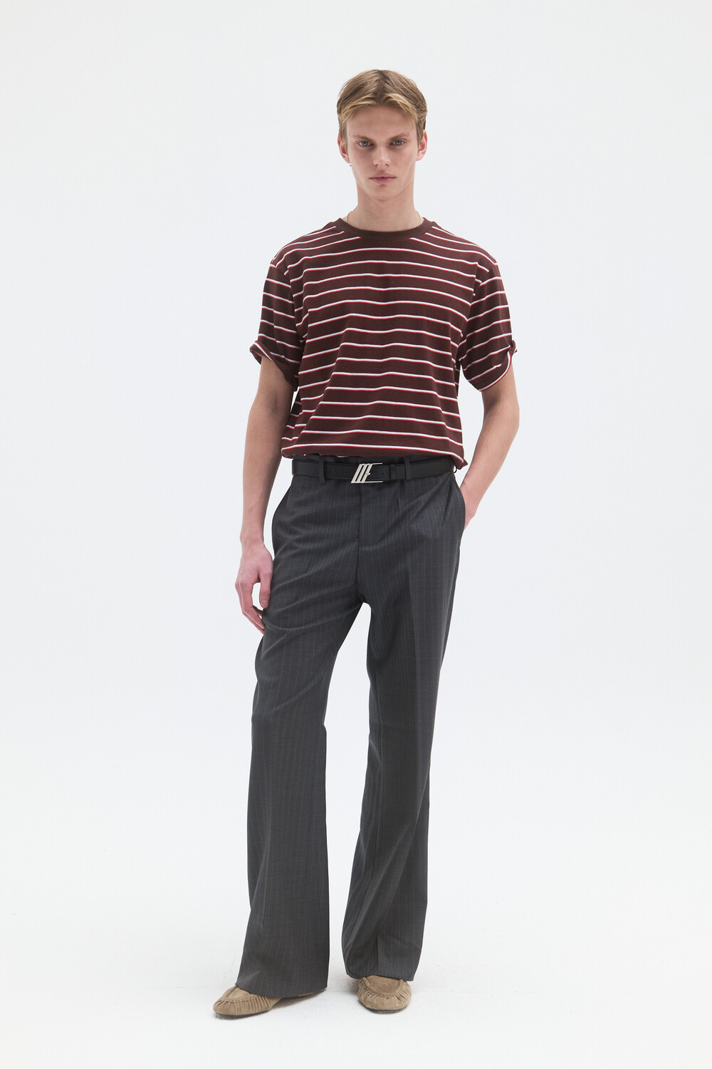 [WINDER] STRIPED COTTON TOP - BURGUNDY BROWN