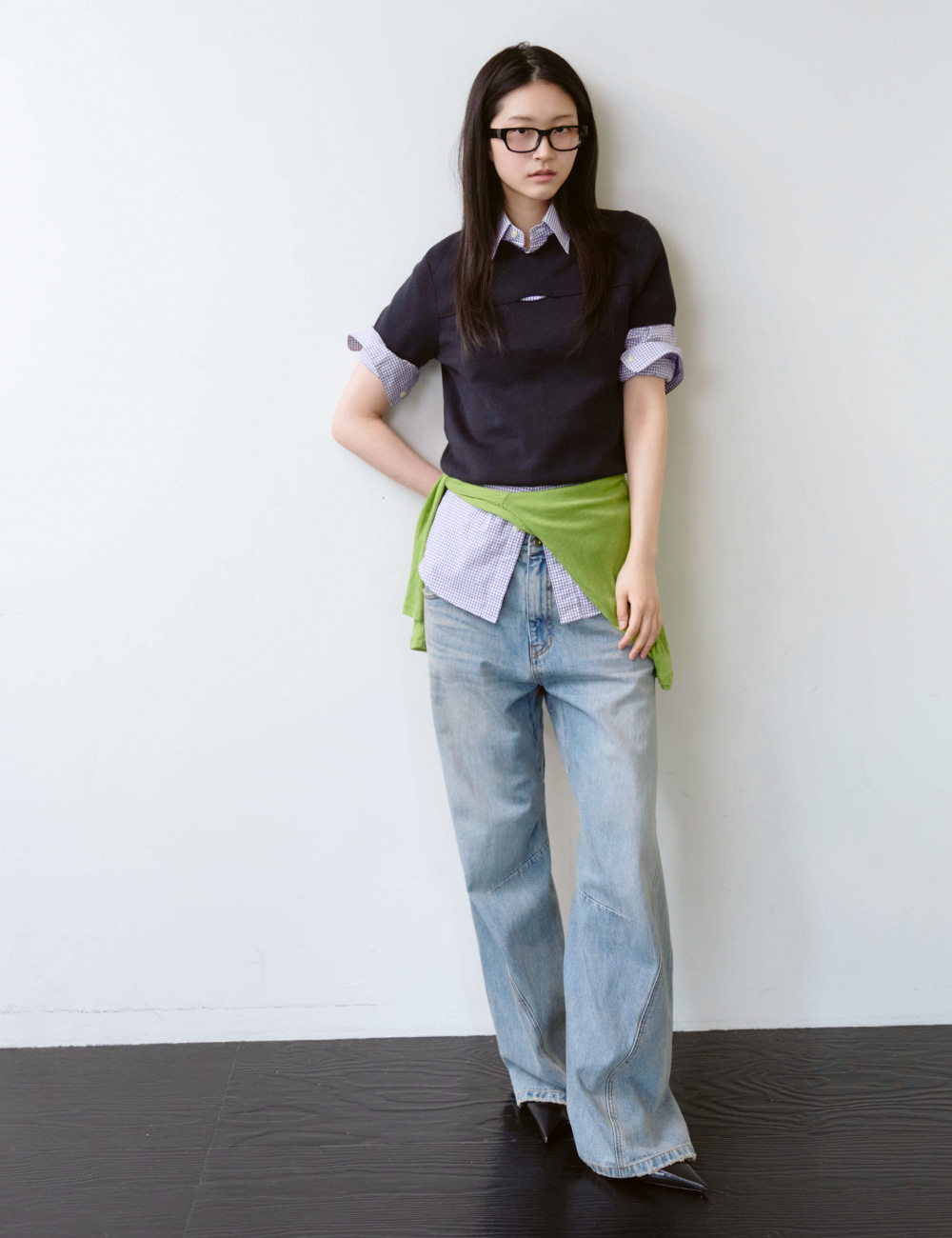 [GEN:RE] Your Way Slit Half Knit Navy