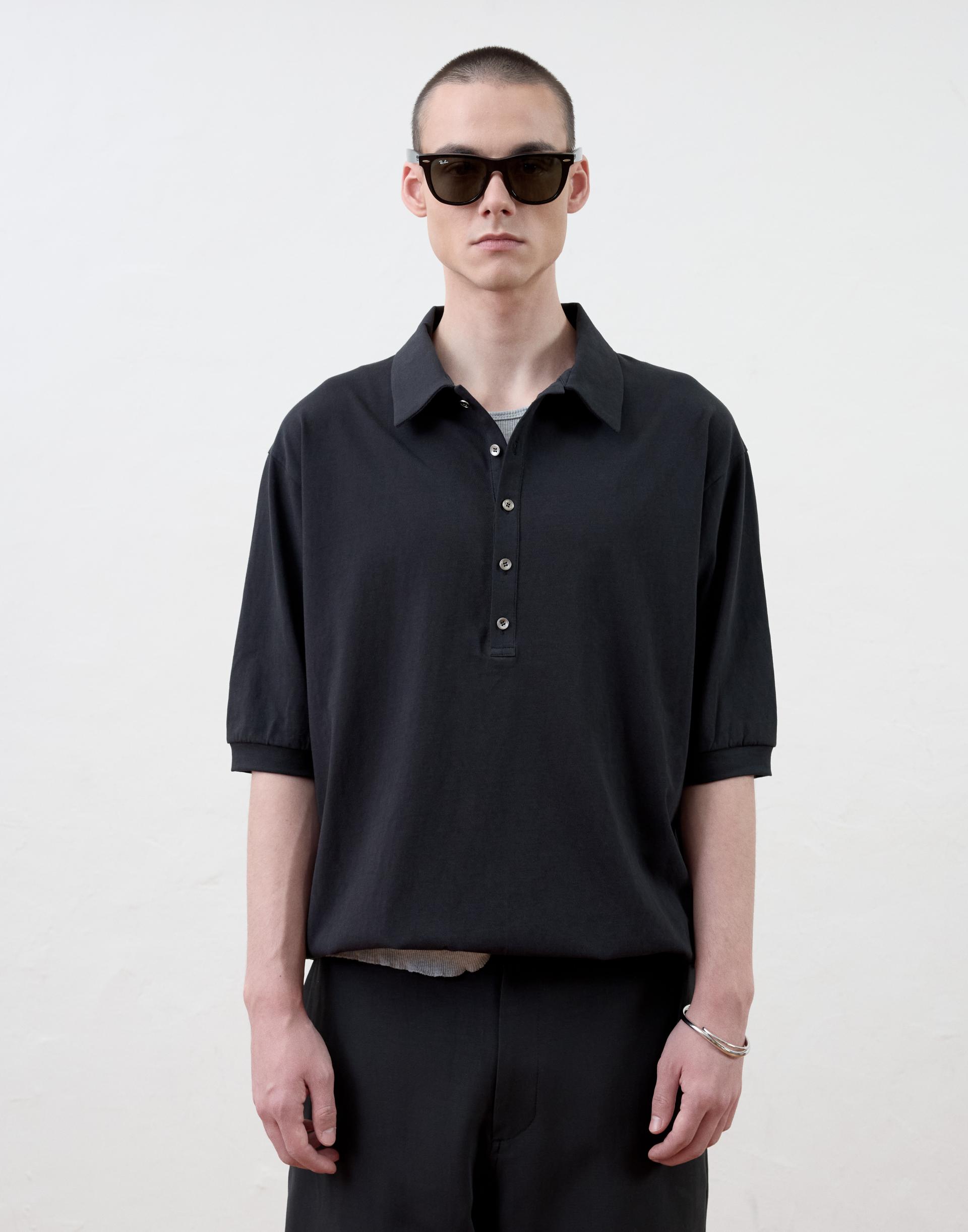 [MOOMYUNG] ROLL UP PIQUE TOP (BLACK)