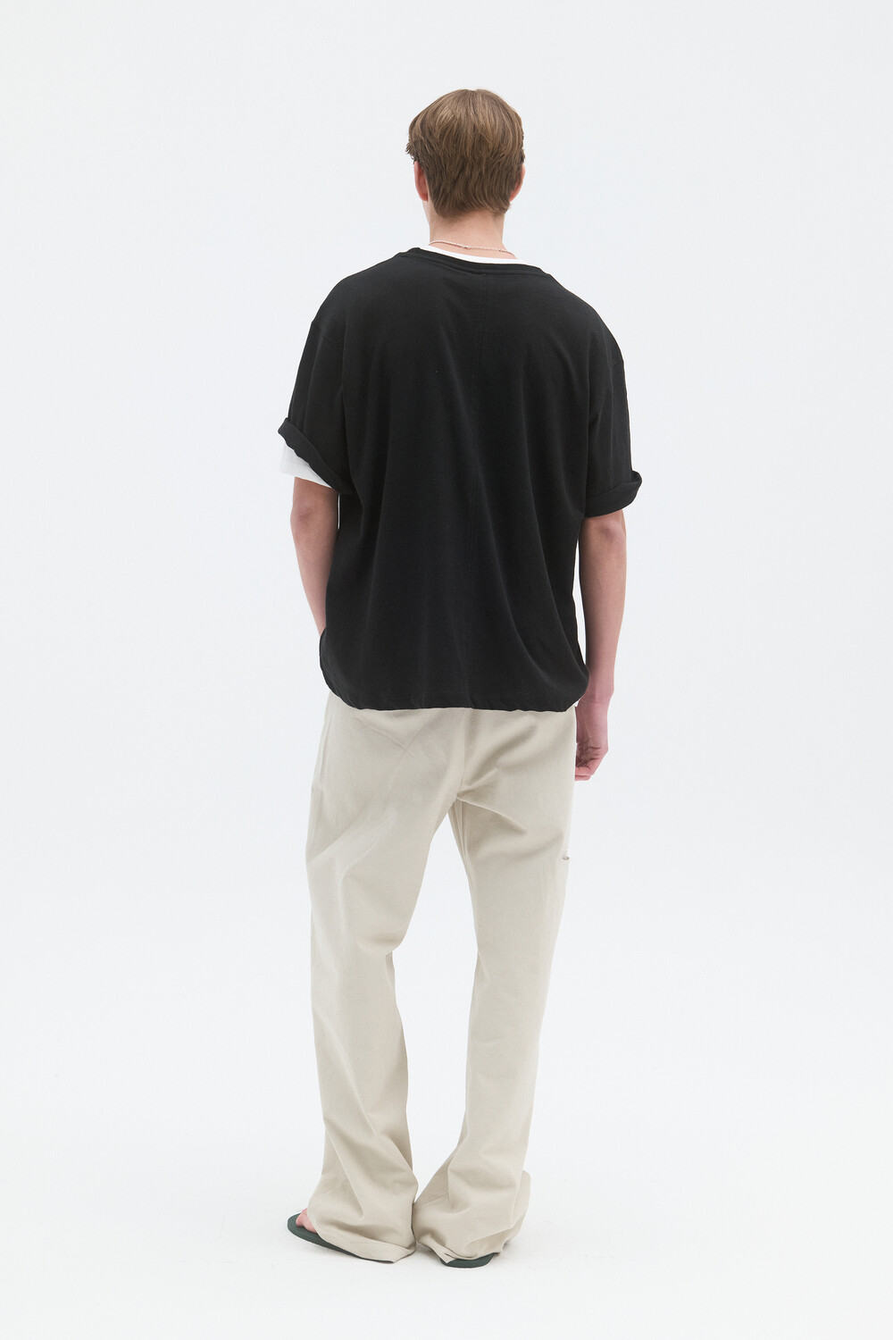 [WINDER] LINEN BLENDED T-SHIRTS - BLACK