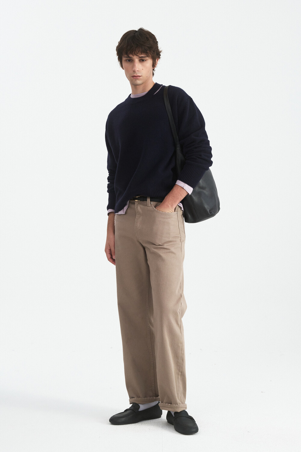 [WINDER] DISTRESSED REGULAR-FIT COTTON PANTS - BEIGE