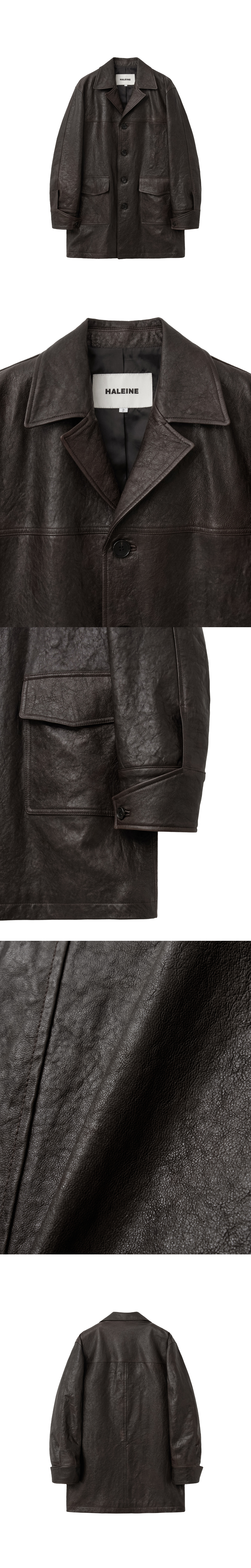 [HALEINE] LEATHER CAR COAT ANTIQUE BROWN (XJ315)