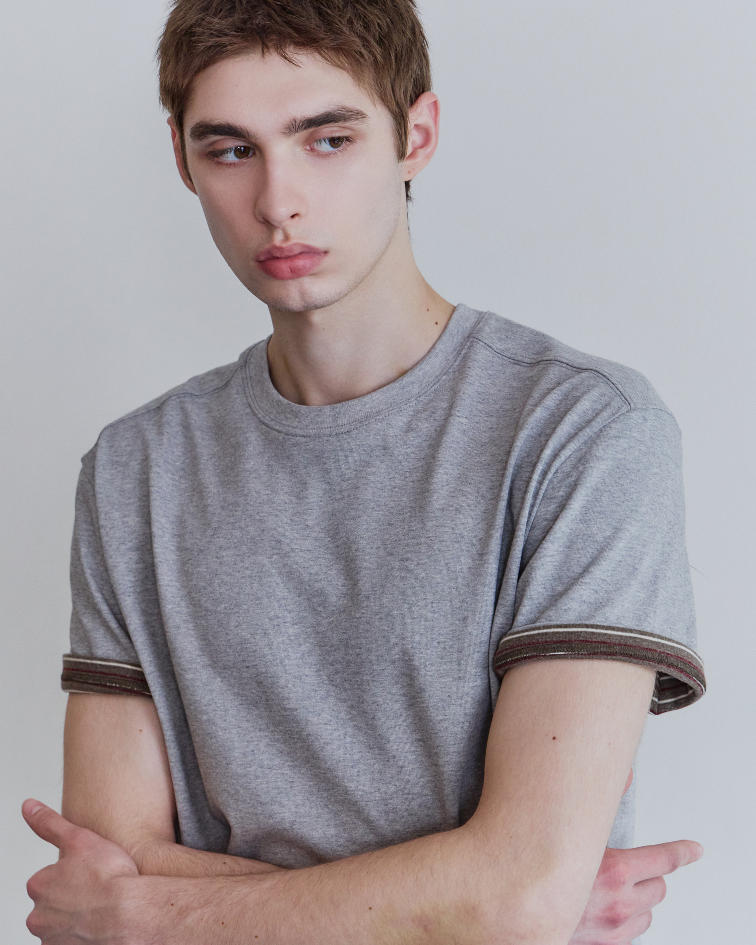 [WAVINESS] Stripe Layered T-shirts - Melange Grey