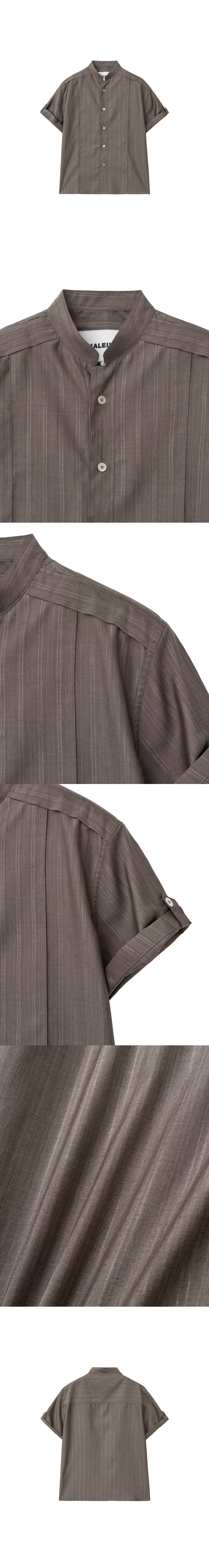 [HALEINE] PINTUCK STRUCTURED STAND COLLAR SHIRT TAUPE (XT235)
